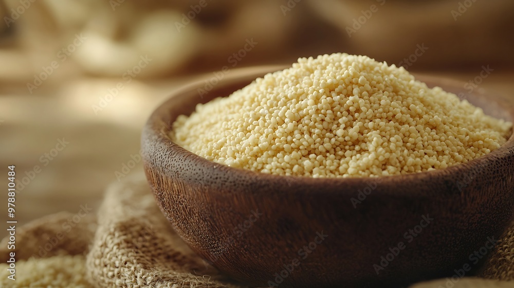 Poster millet in a serving bowl on a brown background : generative ai