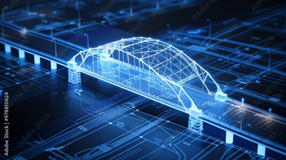 Poster vision of architecture of a 3d model bridge project