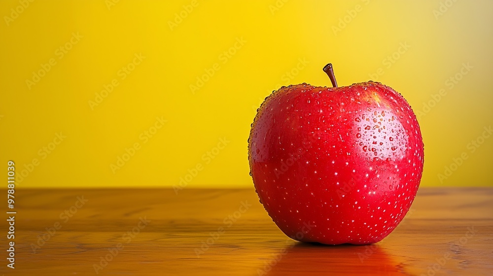 Poster One Apple on Tabletop Top View : Generative AI