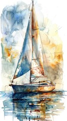 Sailing boat, watercolor 