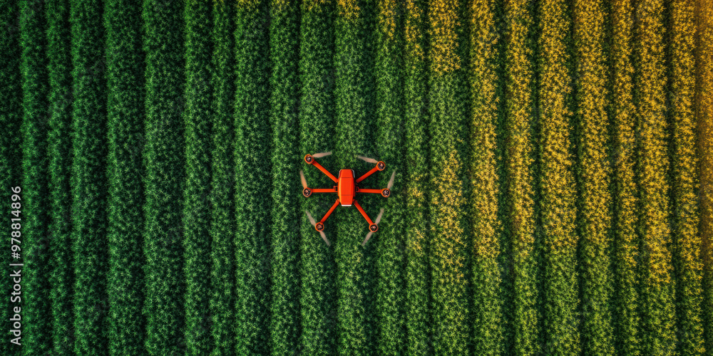 Poster Drone monitoring crop health using thermal imaging in vibrant field
