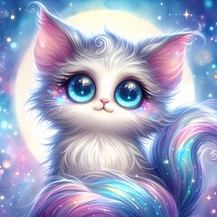 Cute Starry Cat with a Fluffy Tail