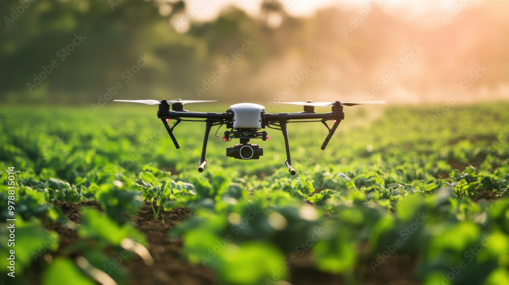 Poster drone monitoring crop health using thermal imaging in lush field