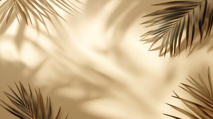 Fototapeta premium Beige background with shadow and palm leaves