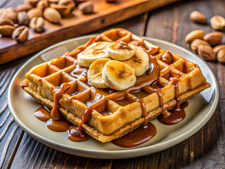 Caramel banana nut waffle background