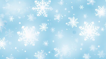 Beautiful snowflakes gently falling against a soft blue background in winter's embrace
