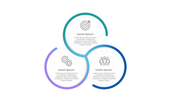 3 circular elements infographic for business process. Business presentation, Workflow and Strategy. Vector illustration. 