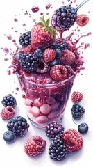 A vibrant berry smoothie bursting with freshness, featuring juicy raspberries, blackberries, and splashes of berry juice.