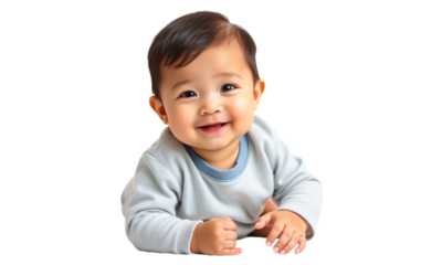 asian baby toddler kid sitting smiling look at camera isolated on transparent background