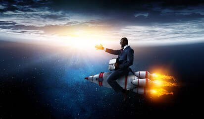 Businessman on a rocket. Mixed media © Sergey Nivens
