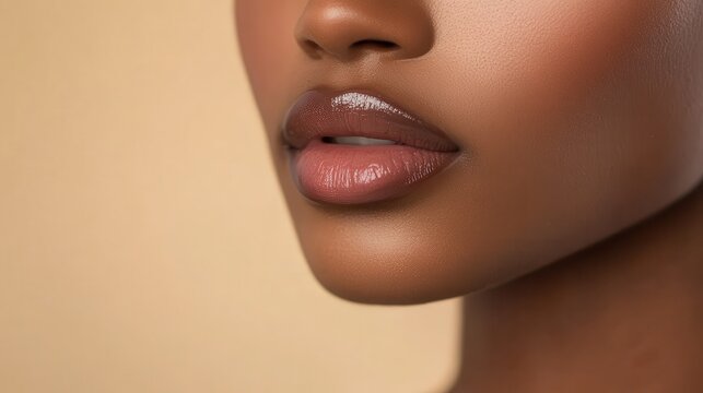 Close-up of smooth, full lips showcasing a natural, healthy glow against a soft, neutral background.