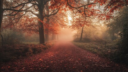 Colorful autumn Park with city view,red and yellow maple trees and blue sky,Autumn forest path,Lawn in autumn city park in Sunny day,Trees with yellow leaves in park,Natural Wallpaper.