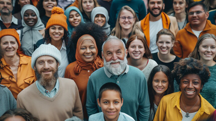 A large group of happy multi-ethnic and multi-generational people