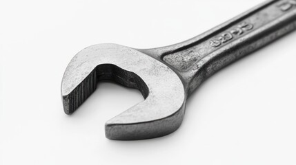 Close-up of a Worn Wrench on a White Background
