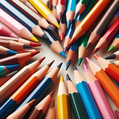 Fototapeta premium several colored pencils on a white paper background.