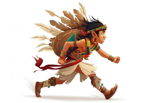 Incan Chasqui: A messenger warrior from the Incan Empire, running in full gear, captured on a white canvas.