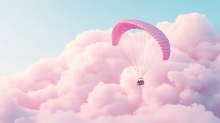 Obraz premium A Box flying on a parachute with pink cloud,vector illustration of package flying down from sky and cloud with parachute, concept for delivery service,shopping online,air delivery service.