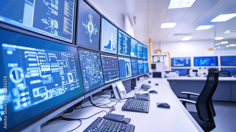 Poster a control room with advanced monitoring systems that track the flow and pressure of natural gas thro