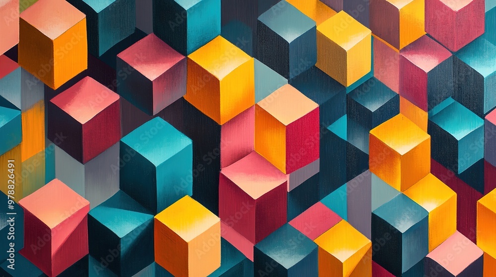 Poster a bold geometric design featuring 3d cubes arranged in a repetitive pattern