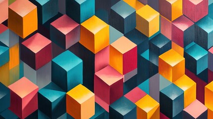 A bold geometric design featuring 3D cubes arranged in a repetitive pattern