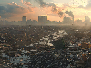 Dump of various types of garbage, environmental pollution. Neural network AI generated art