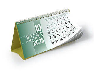 October 2025 Calendar. Isolated on White Background. 3d Rendering