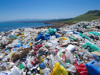 Dump of various types of garbage, environmental pollution. Neural network AI generated art