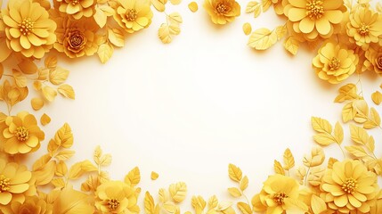 A cheerful yellow floral border design, with intricately detailed flowers and leaves creating a vibrant and sunny frame.