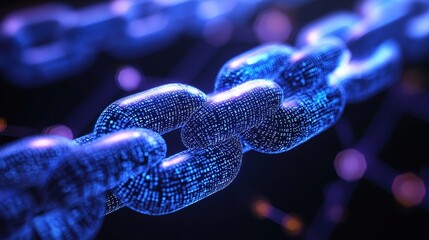 A close-up of a blockchain ledger displaying secure transactions and tracking within a supply chain