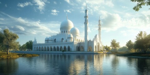 peaceful mosque by a river