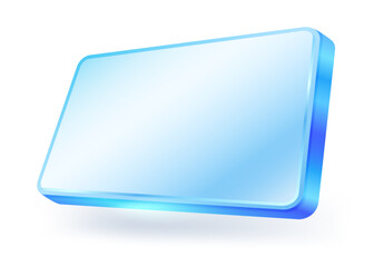 Blank Blue Rectangle Glass Template. 3D vector illustration isolated on white background. For graphic design, UI, UX design.