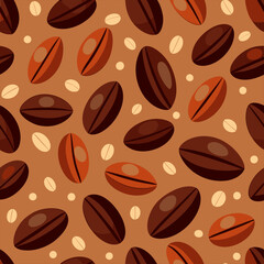 Obraz premium Hot coffee drink abstract geometric pattern. Geometrical shape composition, retro vector background or corporate identity abstract pattern with coffee bean, leaf, turkish jezve, takeaway paper cup