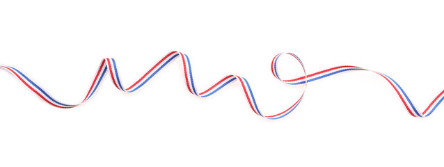 Ribbon in colors of Netherlands flag isolated on white, top view