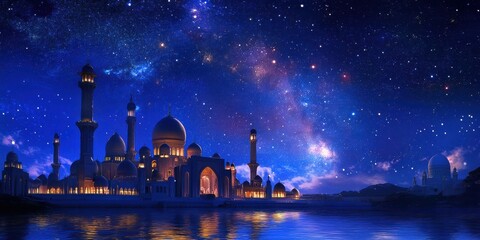 starry night over a mosque 