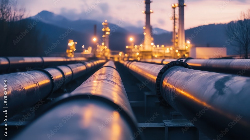 Poster a large underground gas storage facility with pipelines connecting the storage site to local and int