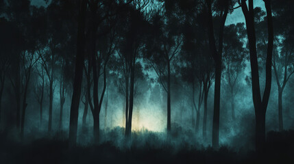 Dark Foggy Forest At Night 