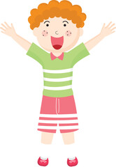 Cartoon Character of Laughing Student Boy Raised Hands Up Element.
