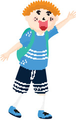 Cartoon Character of School Boy Say Good Bye in Walking Pose.