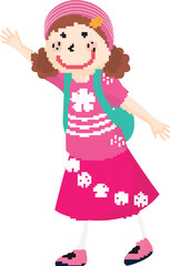Cartoon Character of School Girl Say Good Bye in Walking Pose.