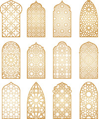 Arabic golden vector arches. Arabian vector ornament. Moroccan arches. Doors & windows templates