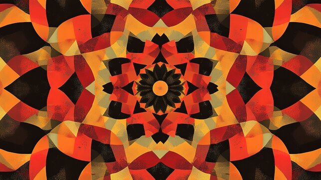 A complex geometric pattern design with concentric shapes forming a kaleidoscope effect
