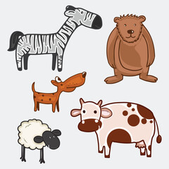 Fototapeta premium Set of wild and pet animal characters.