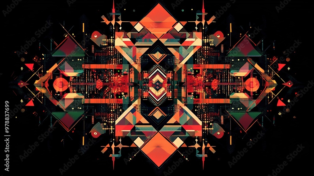 Poster a complex symmetrical design with abstract geometric shapes