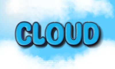 Cloud 3D Text Effect With Blue Sky