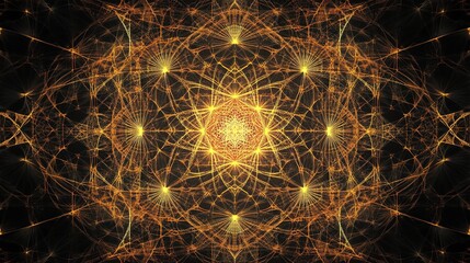 A complex symmetrical pattern featuring intersecting lines and dynamic shapes