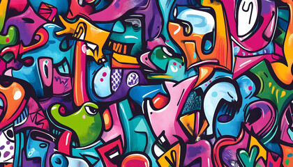 An artistic illustration of colorful and seamless graffiti