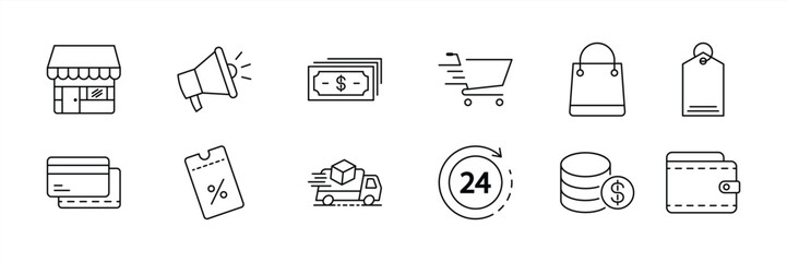 set of shopping thin line icon. commerce, store, payment, delivery, money icon collections. vector illustration