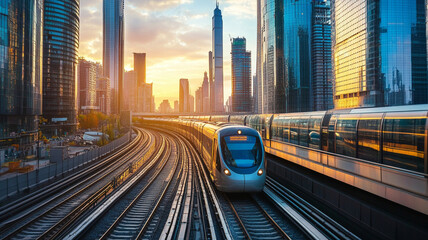 train in the city.  train in the city at night