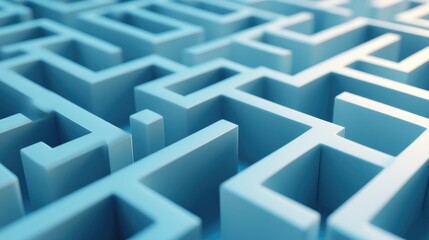 Abstract 3D Blue Labyrinth Pattern with Depth and Perspective