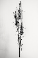 Obraz premium Sketch for tattoo of reeds, minimalistic line art of reeds with a high-tech twist, featuring sleek, modern details and abstract digital accents, all on a 100% white background